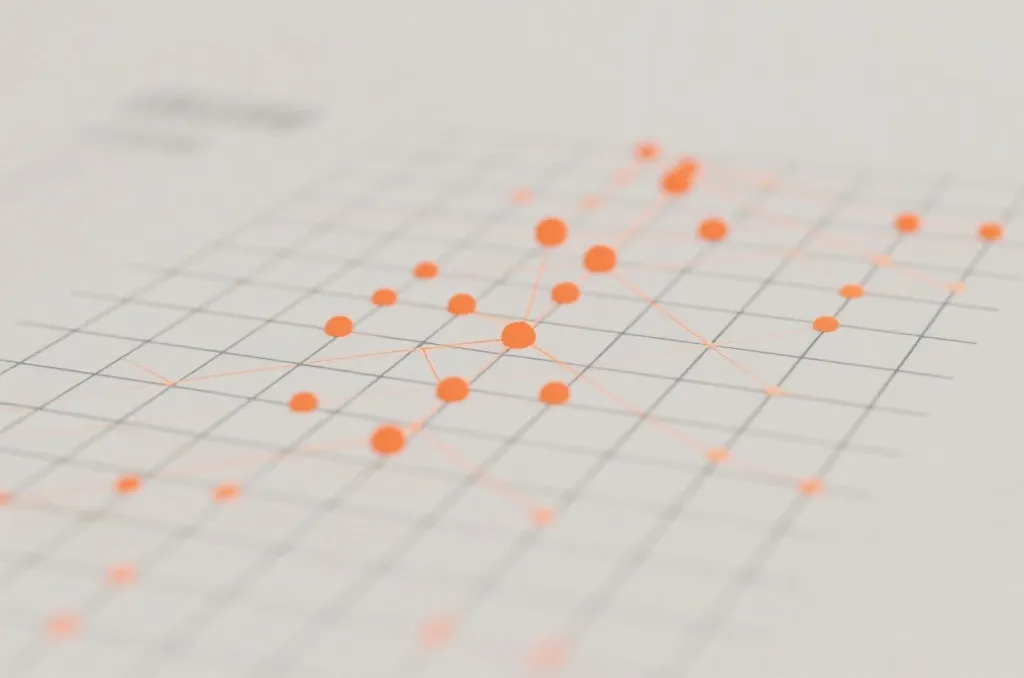 Abstract scatter plot chart representing statistical variance and geometric grid lines